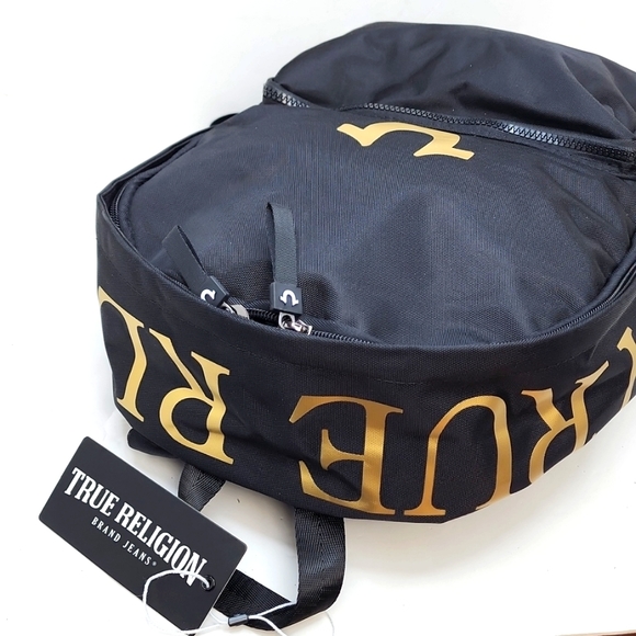 True Religion Bags True Religion Black With Gold Logo Writing Backpack With Computer
